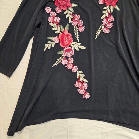 JM Collection Floral Embroidered Tunic Top Handkerchief Hem Sz XL Holidays - Picture 5 of 10